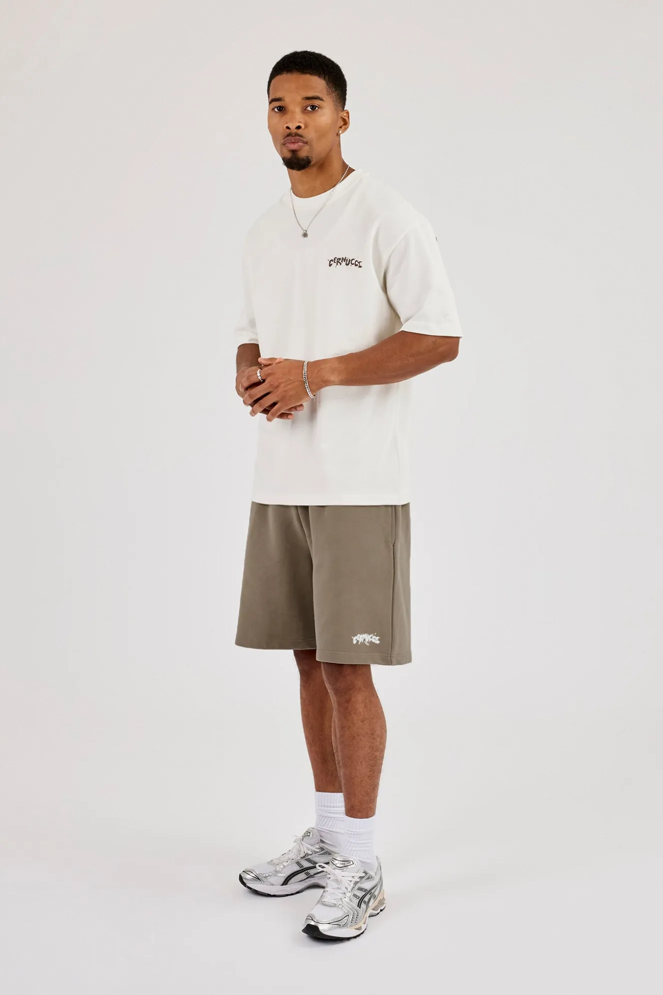 Regular Fit Puff Print T-Shirt & Relaxed Shorts - Taupe