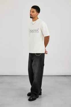 Regular Logo Motif Stitch T-Shirt - Off White