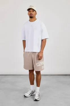 Relaxed Logo Print Jersey Short - Stone