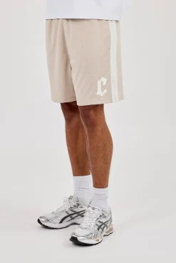 Relaxed Mesh Panelled Shorts - Stone