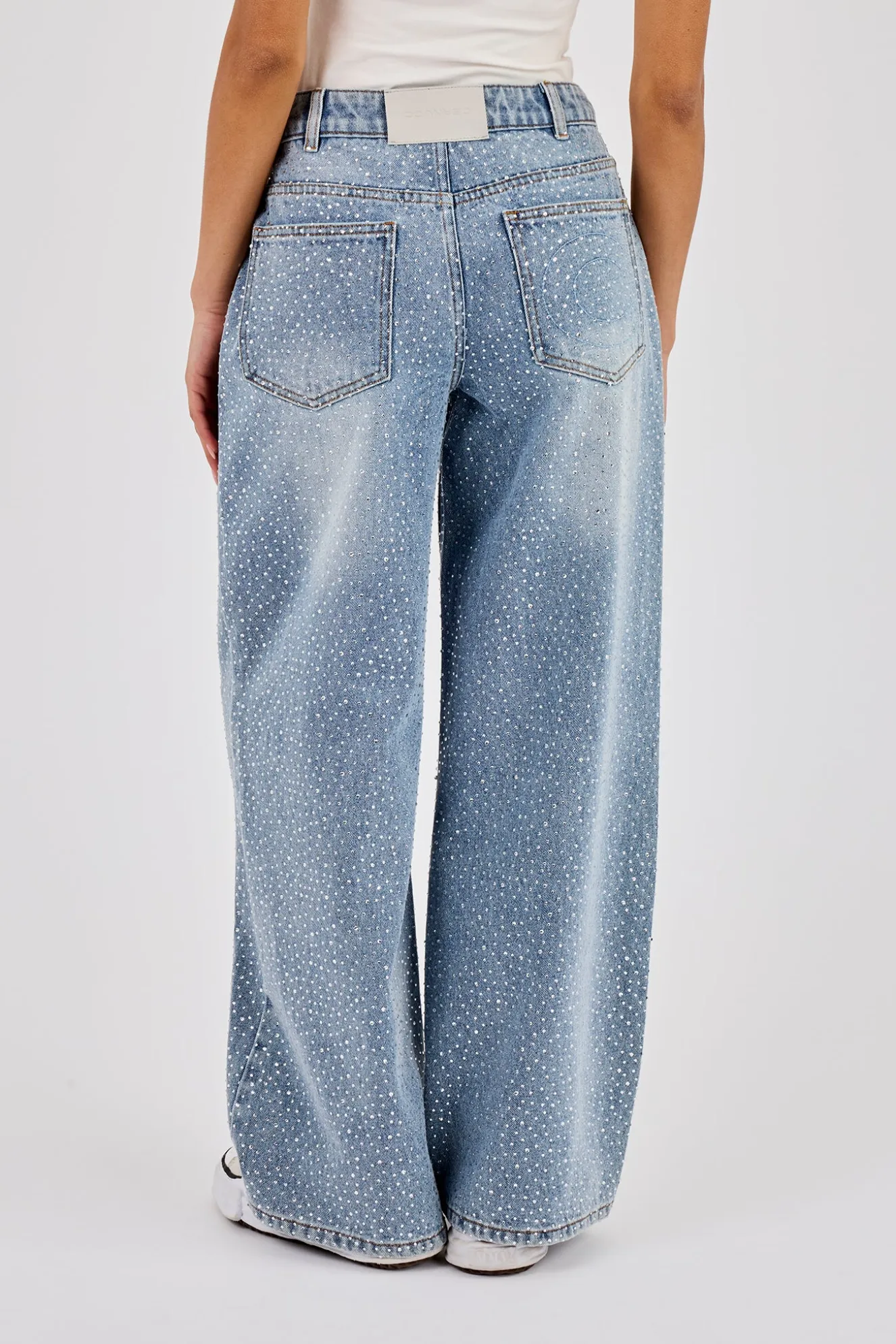Rhinestone Baggy Low Rise Jean - Light Blue