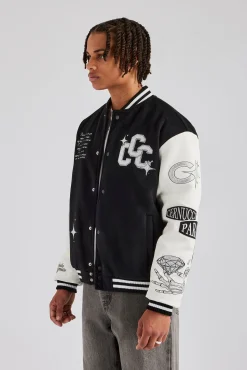 Rhinestone Bomber Jacket - Black