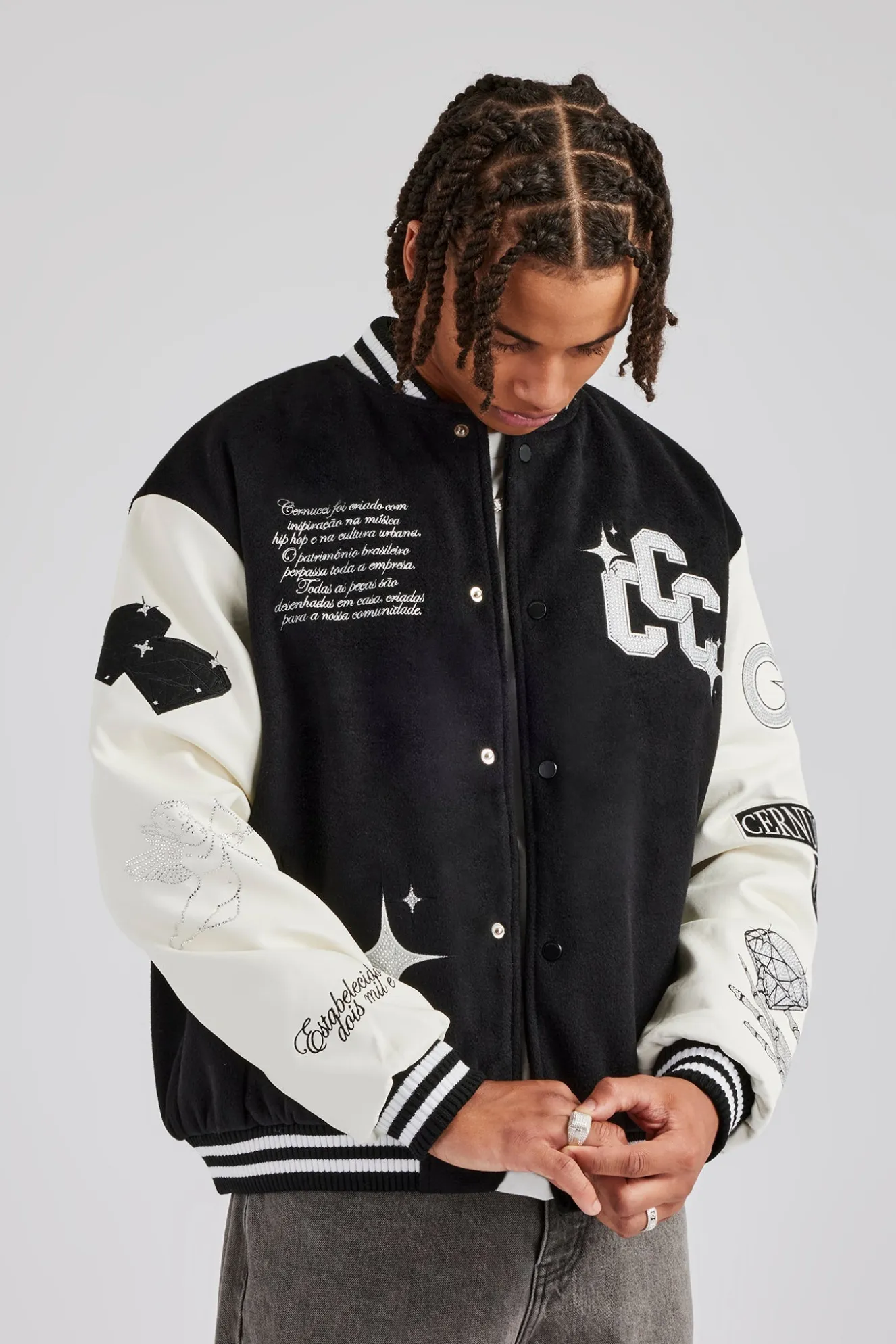 Rhinestone Bomber Jacket - Black
