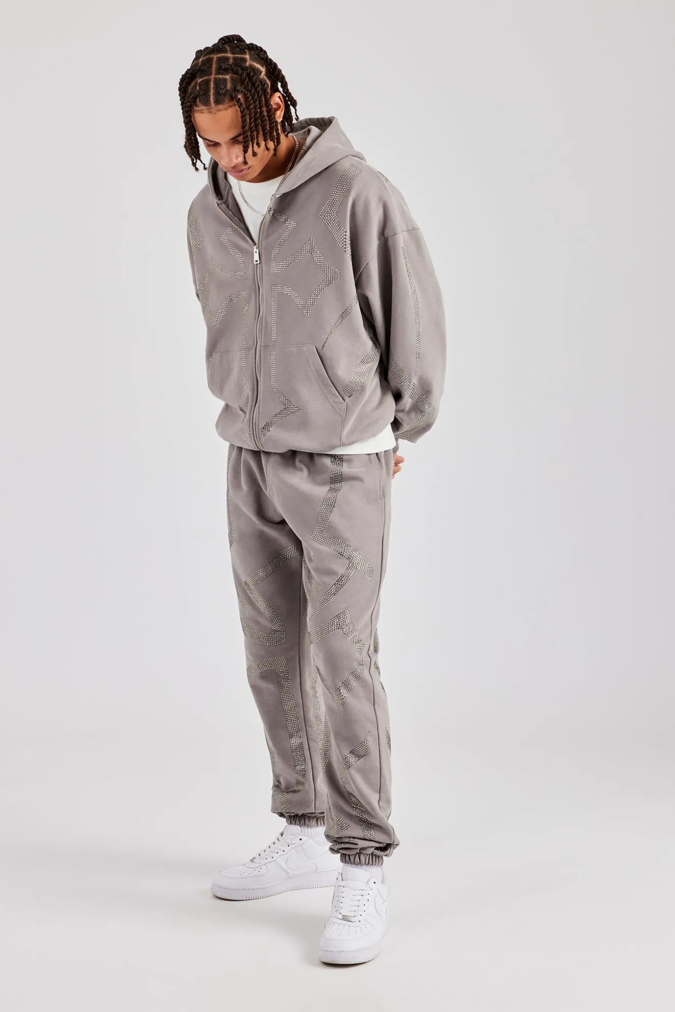 Rhinestone Cross Cuffed Jogger - Charcoal