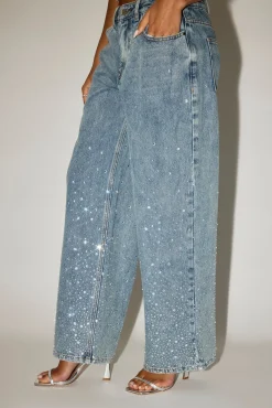 Rhinestone Detail Baggy Jean - Antique Wash
