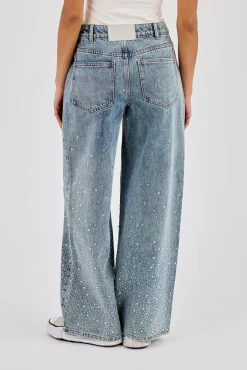 Rhinestone Detail Baggy Jean - Antique Wash