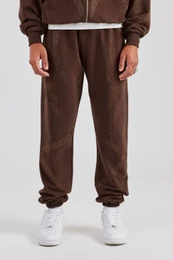 Rhinestone Diamond Cuffed Jogger - Chocolate