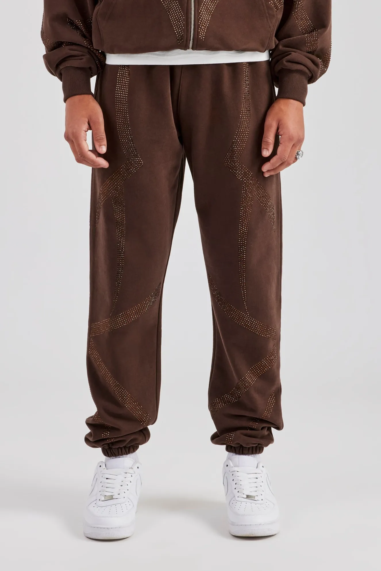 Rhinestone Diamond Cuffed Jogger - Chocolate