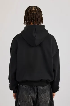 Rhinestone Logo Zip Hoodie - Black