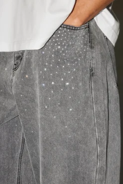 Rhinestone Super Baggy Jean - Washed Grey