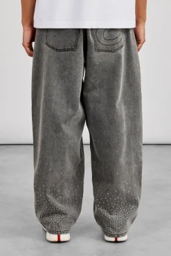 Rhinestone Super Baggy Jean - Washed Grey