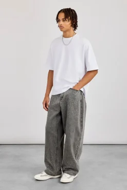 Rhinestone Super Baggy Jean - Washed Grey