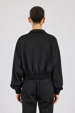 Rhinestone Taping Cropped Funnel Neck Jacket - Black