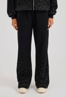 Rhinestone Wide Leg Jogger - Black