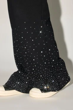 Rhinestone Wide Leg Jogger - Black