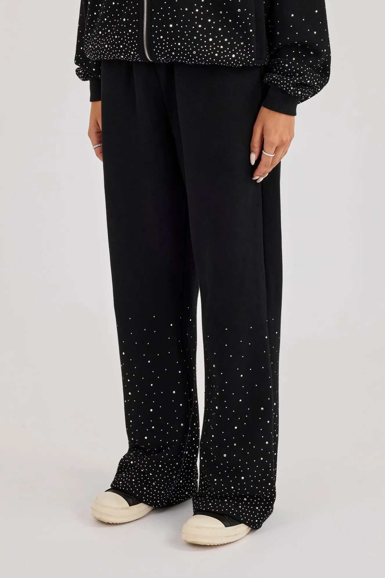 Rhinestone Wide Leg Jogger - Black