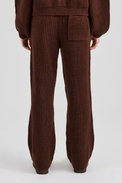Ribbed Knitted Straight Leg Jogger - Chocolate