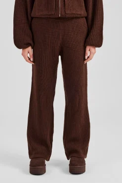 Ribbed Knitted Straight Leg Jogger - Chocolate