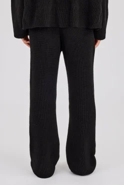 Ribbed Knit Wide Leg Jogger - Black