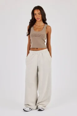 Rib Cernucci Applique Racer Neck Vest - Taupe