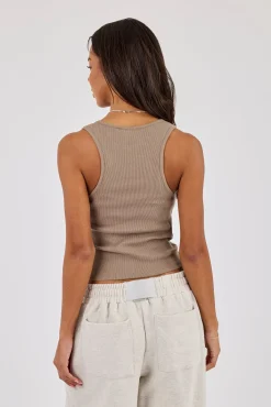 Rib Cernucci Applique Racer Neck Vest - Taupe