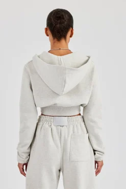 Rib Contrast Fitted Zip Hoodie - Ash Grey