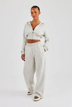 Rib Contrast Fitted Zip Tracksuit - Ash Grey