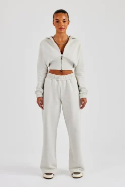 Rib Contrast Fitted Zip Tracksuit - Ash Grey