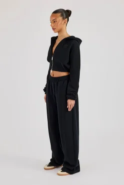 Rib Contrast Fitted Zip Tracksuit - Black