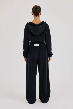 Rib Contrast Fitted Zip Tracksuit - Black
