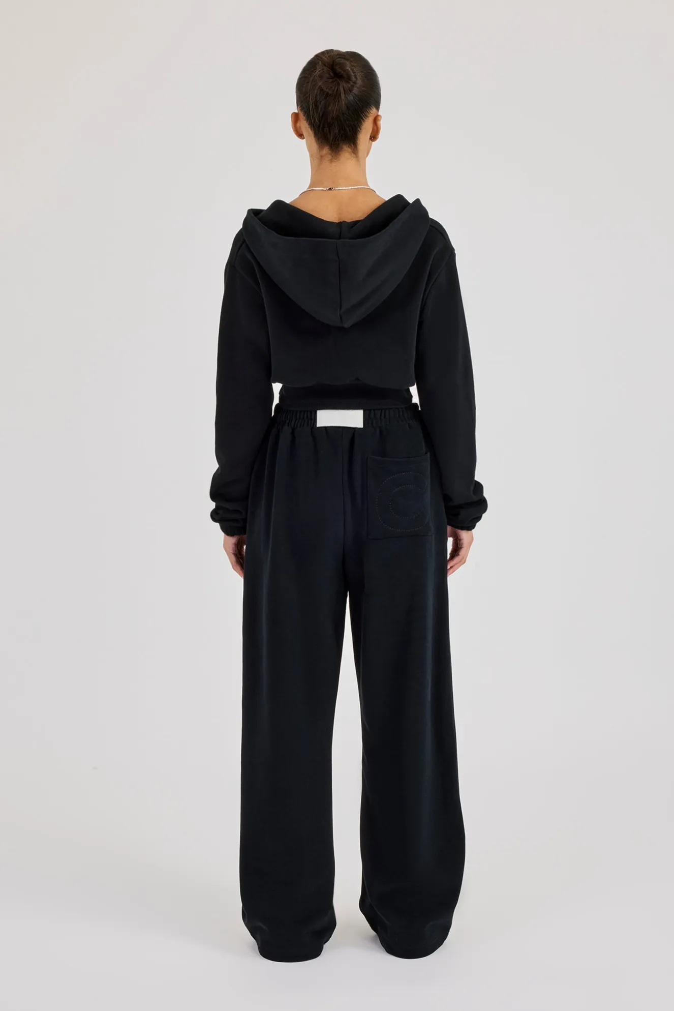 Rib Contrast Fitted Zip Tracksuit - Black