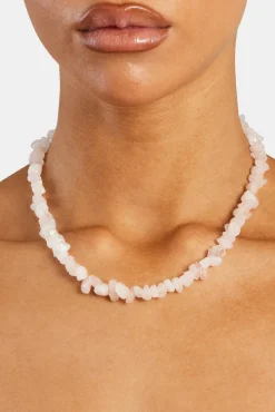 Rose Quartz Shard Bead Necklace - White - 6mm