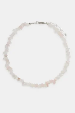 Rose Quartz Shard Bead Necklace - White - 6mm