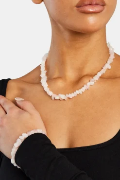 Rose Quartz Shard Bead Necklace - White - 6mm