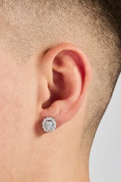 Round Baguette Cluster Stud Earrings - 9mm