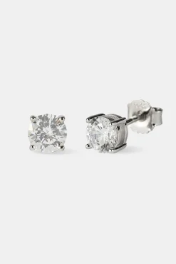 Round Cut Stud Earrings - 6mm - White
