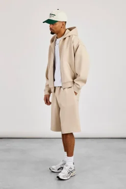 Scuba Boxy Zip Through Hoodie & Jort - Stone