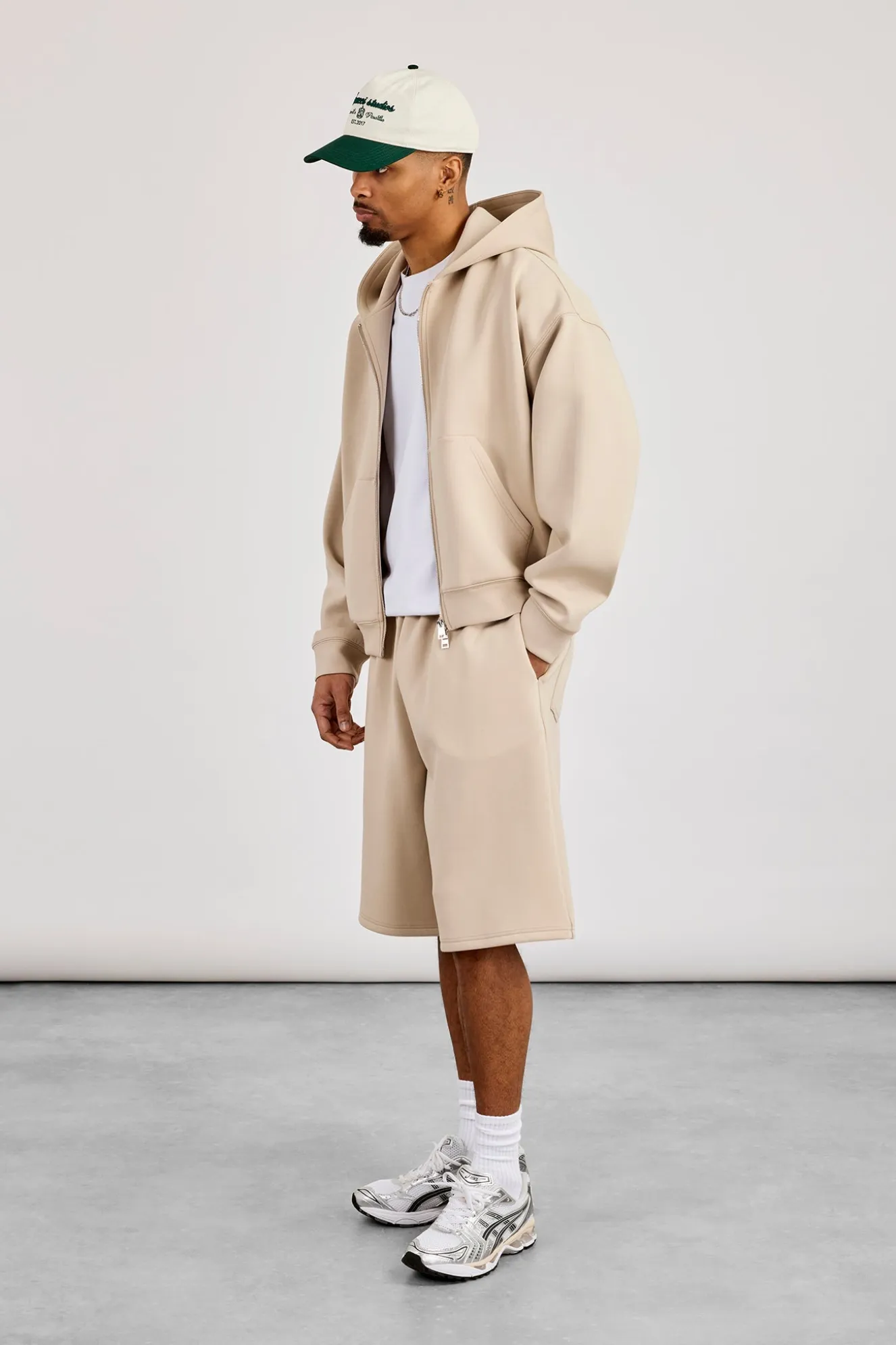 Scuba Boxy Zip Through Hoodie & Jort - Stone