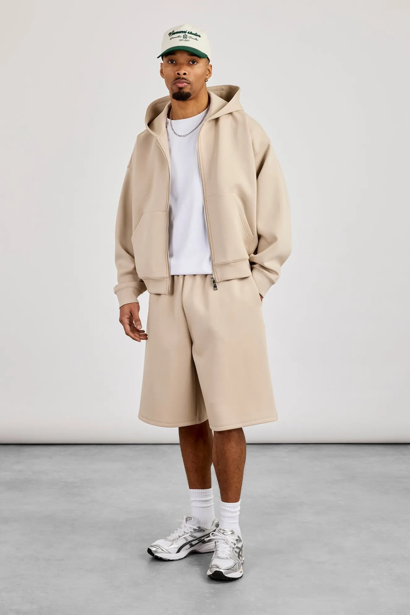 Scuba Boxy Zip Through Hoodie & Jort - Stone