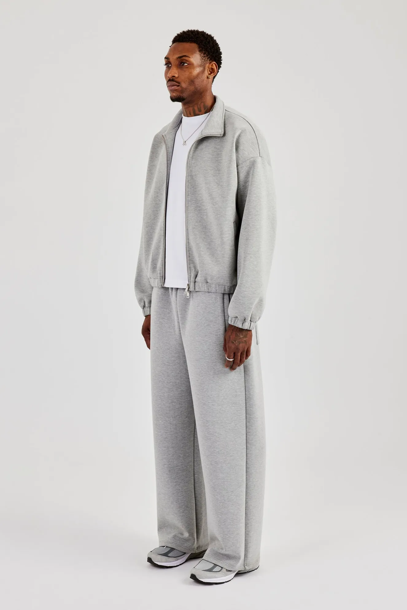 Scuba Funnel Neck Jacket & Wide Leg Jogger - Grey