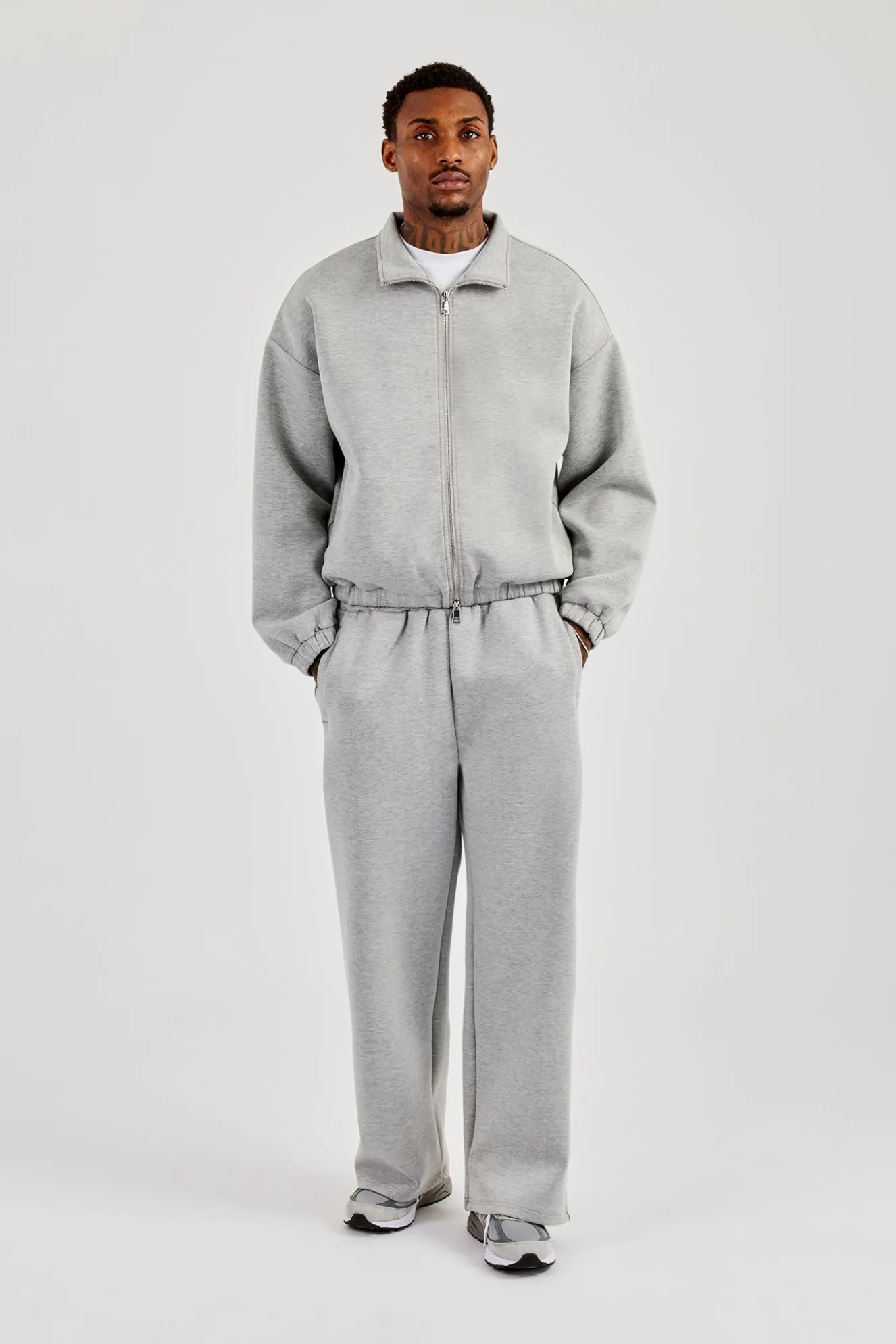 Scuba Funnel Neck Jacket & Wide Leg Jogger - Grey