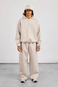 Scuba Half Zip Hoodie & Baggy Fit Jogger - Light Grey