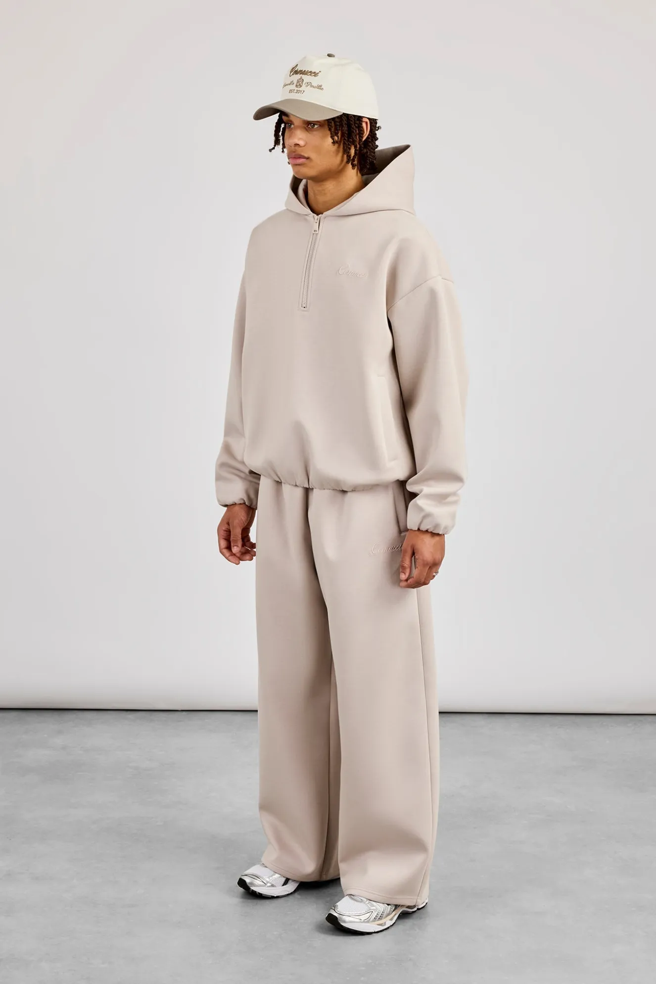 Scuba Half Zip Hoodie & Baggy Fit Jogger - Light Grey