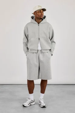 Scuba Zip Through Boxy Hoodie & Jort - Grey
