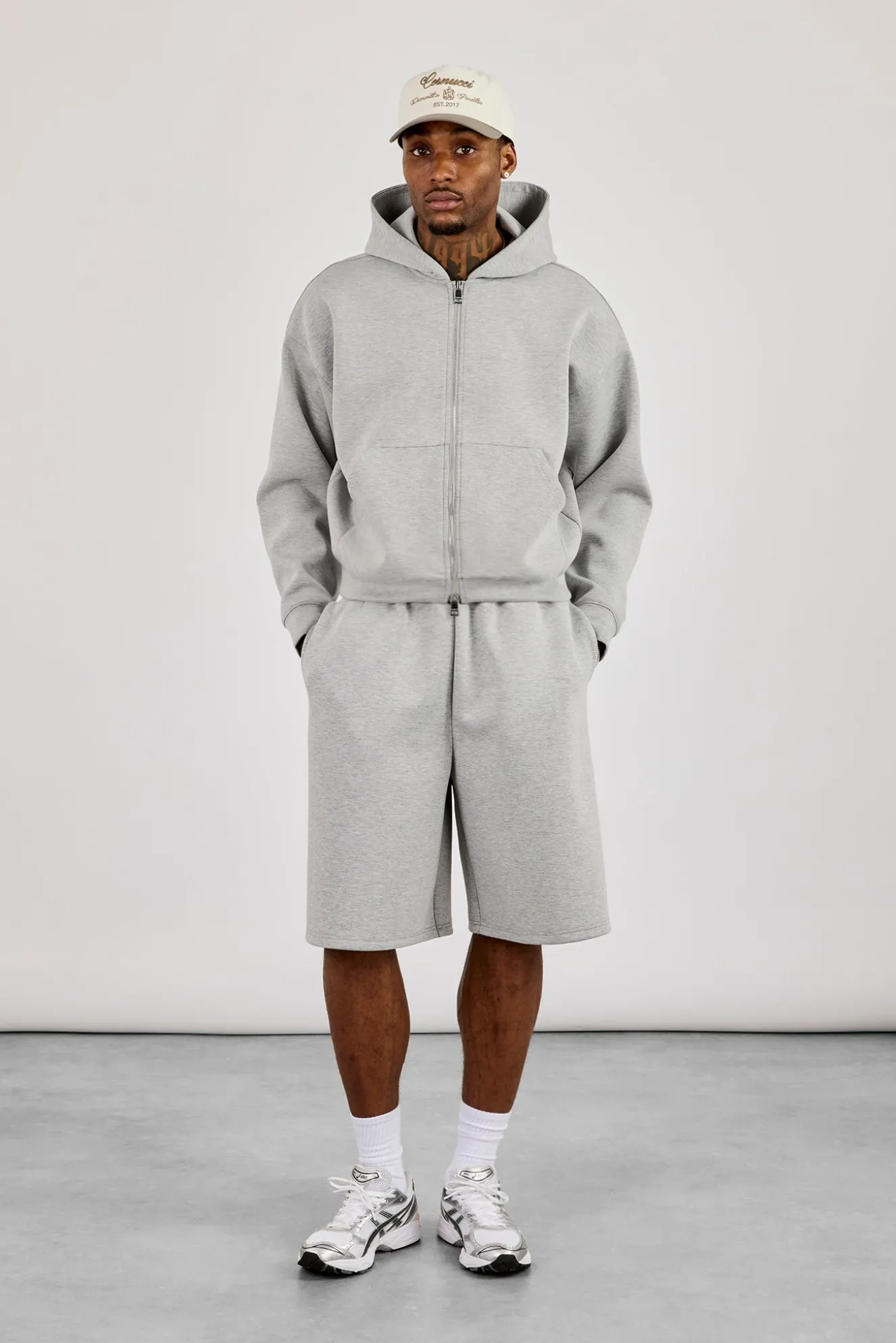 Scuba Zip Through Boxy Hoodie & Jort - Grey