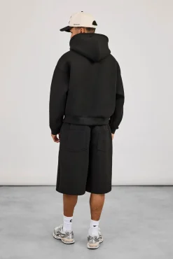Scuba Zip Through Boxy Hoodie & Jort - Black