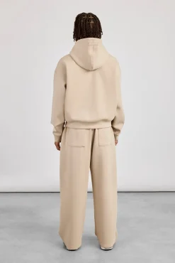 Scuba Zip Through Boxy Hoodie & Baggy Fit Trouser - Stone