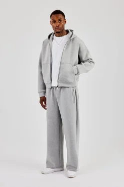 Scuba Zip Through Boxy Hoodie & Wide Leg Trouser - Grey