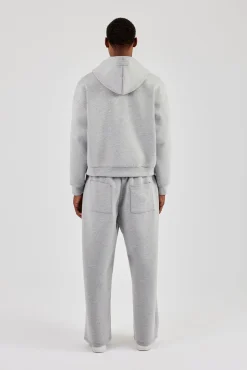 Scuba Zip Through Boxy Hoodie & Wide Leg Trouser - Grey
