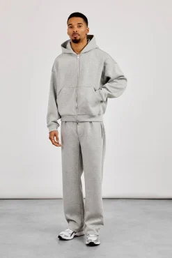 Scuba Zip Through Boxy Hoodie & Relaxed Scuba Trouser - Grey